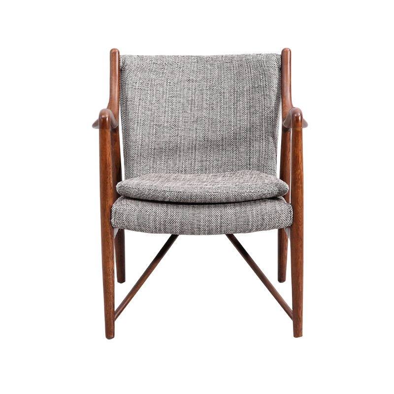Cross brace Dining Upholstered Chair with Curved Armrest