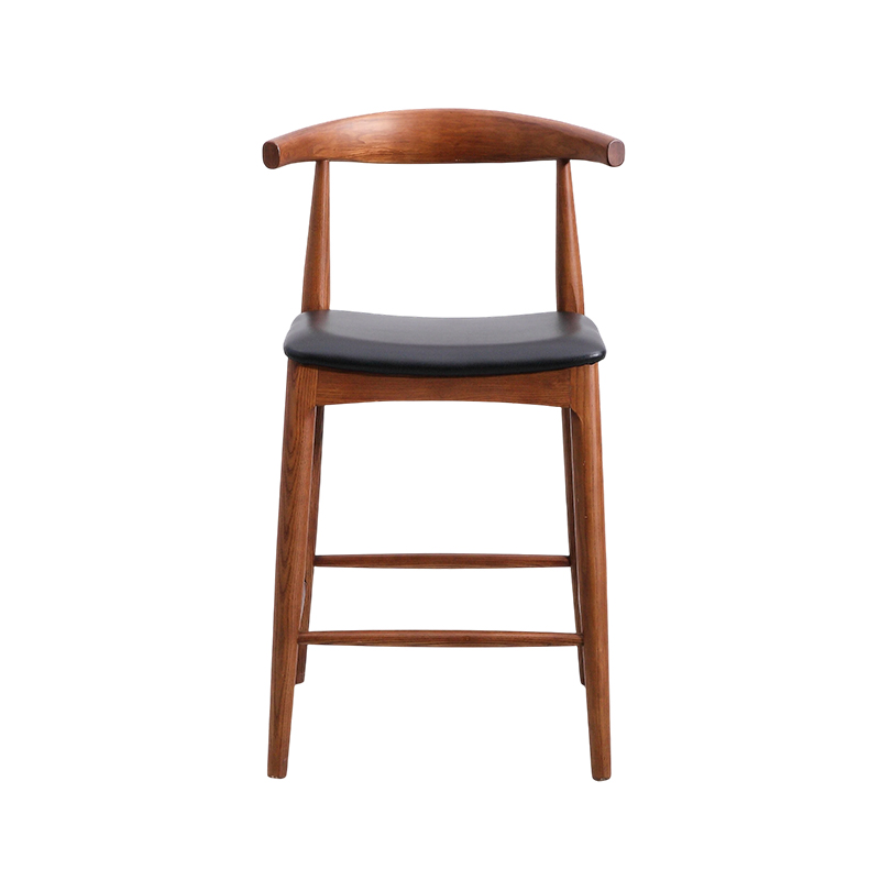 Leather Seat Bar Stool with Curved Backrest