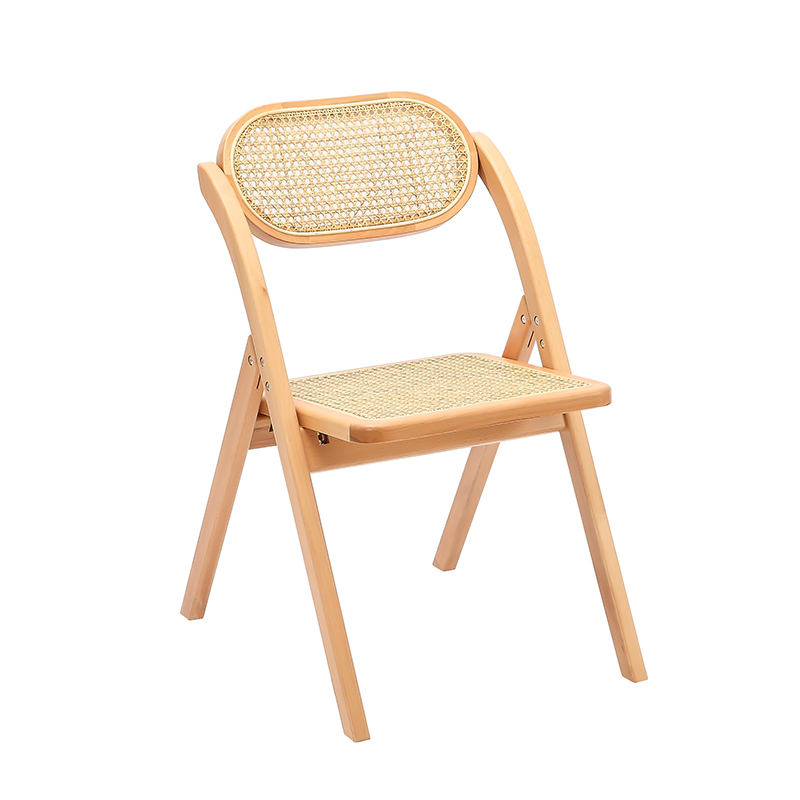 Folding Wood Chair with Rattan Contact Surface
