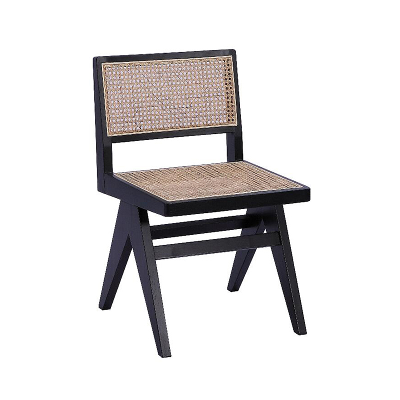 Scissor Leg Wood Chair with Woven Rattan